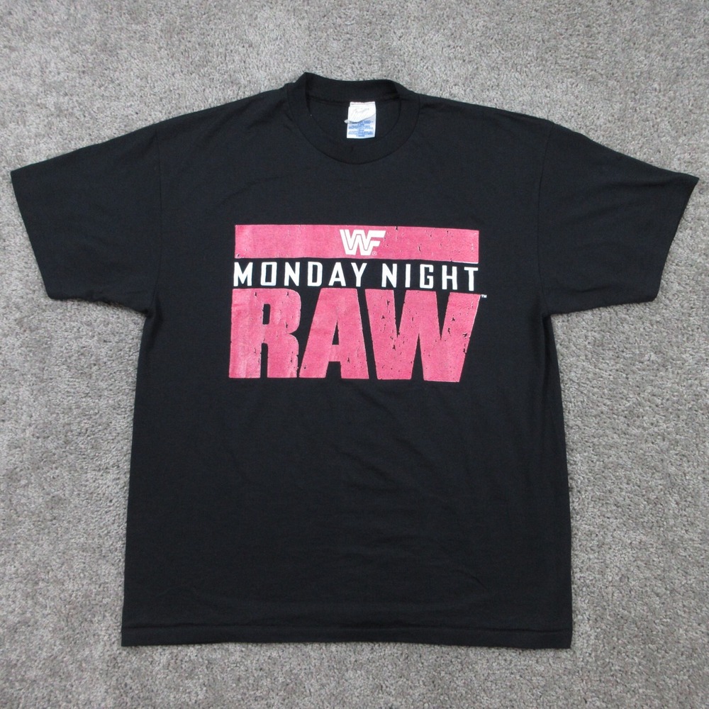 Vintage WWF Shirt Mens Extra Large Black Monday Night Raw 1992‎ Titan Sports USA